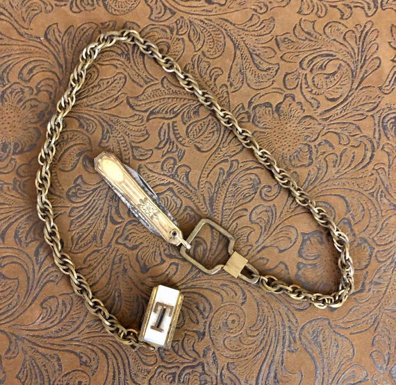Vintage Pocket Watch Chain and Knife 952 Gem