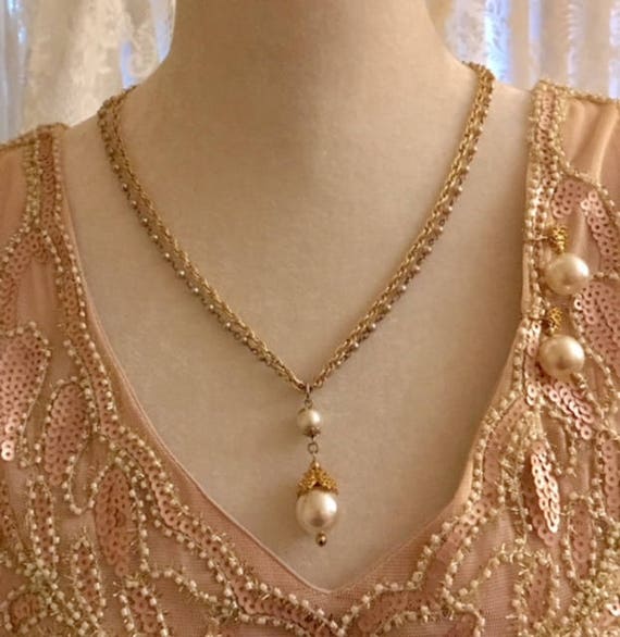 Vintage Coro Faux Pearl Necklace and Earring Set … - image 3