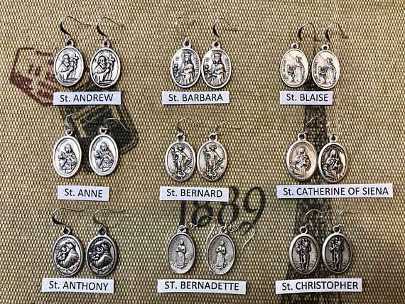 Vintage Saints Medals Earrings           628 - image 1