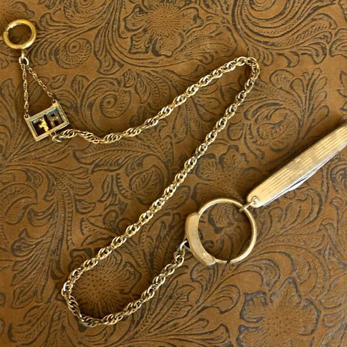 Vintage Watch Fob Chain with shops Knife 987