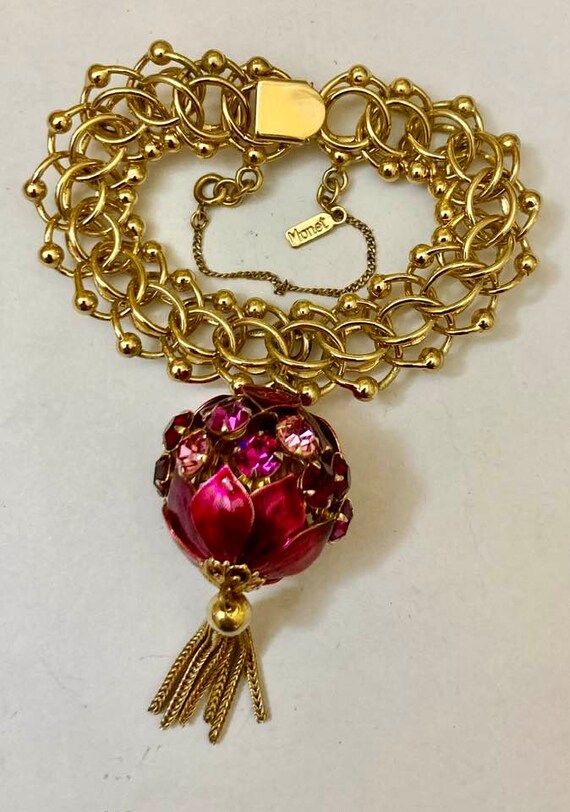 Vintage Monet Charm Bracelet with Jeweled Ball   … - image 9
