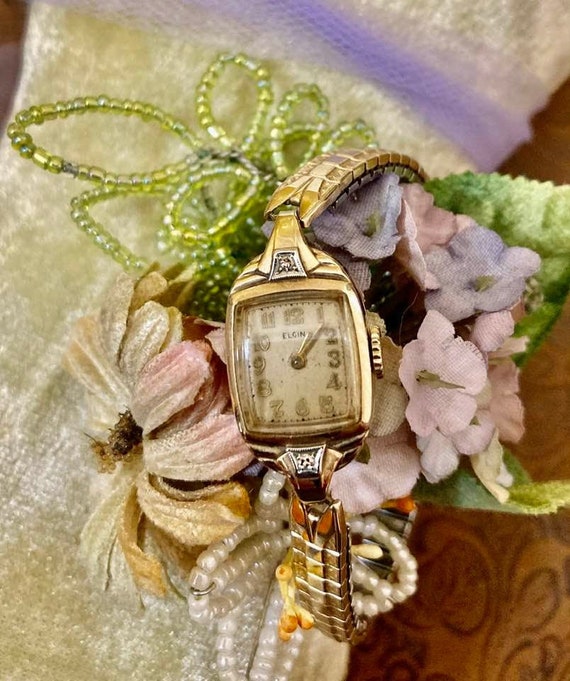 Vintage Elgin 10K Gold Filled Diamond Watch      … - image 2