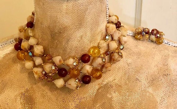 Vintage Deauville Three-Strand Beaded Choker and … - image 2