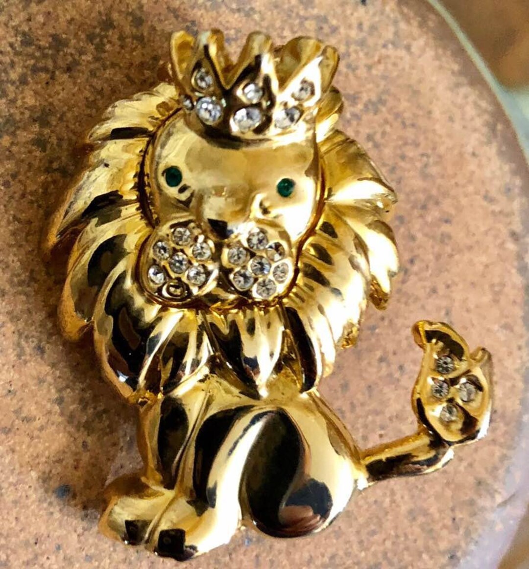 Broche Licorne Vintage - Bronze Doré Et Pierres - Acier Inoxydable