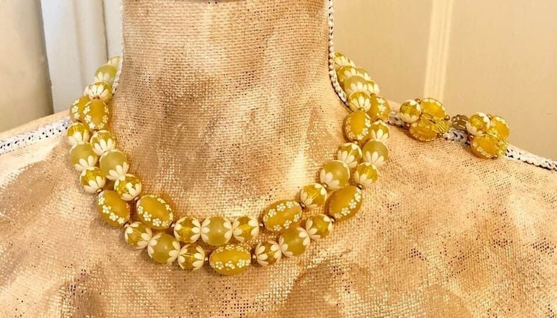 Vintage Deauville Double-Strand Beaded Choker and Earring Set 857