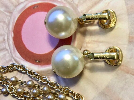 Vintage Coro Faux Pearl Necklace and Earring Set … - image 7