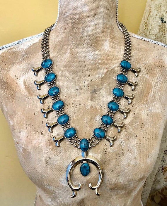 Sold: Cathie-navajo Royston Turquoise Squash Blossom Necklace, Made in the  1970s Vintage. Final Sale. - Etsy | Silver turquoise jewelry, Squash  blossom necklace, Turquoise jewelry native american