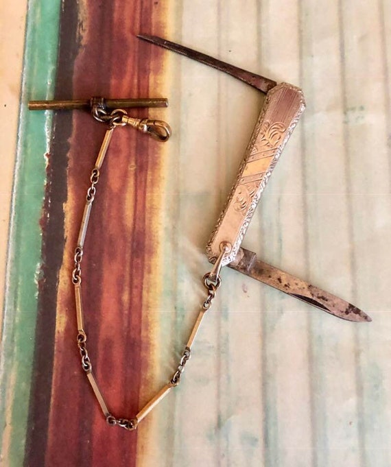 Vintage H.F.B. Pocket Watch Chain and Knife 980 - Etsy