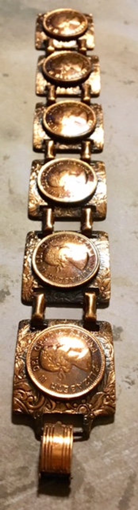 Vintage Canadian Penny Copper Panel Bracelet     … - image 7