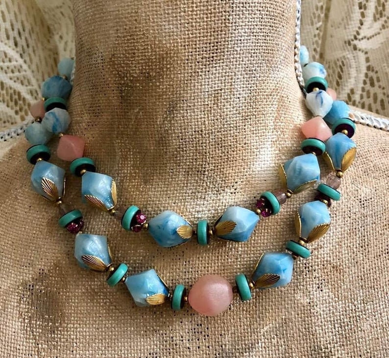 Vintage Deauville Double-Strand Beaded Choker and Earring Set 864