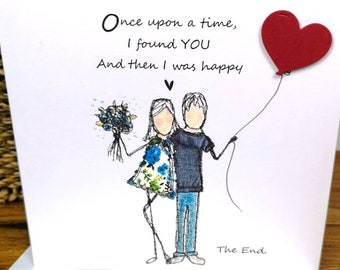 Husband Birthday card, wife birthday card anniversary card valentines day card embroidery artwork print card quirky unusual card for him/her