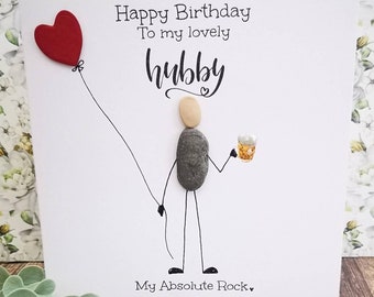 Luxury Pebble birthday card, husband birthday card, luxury birthday card, husband quirky birthday card unusual husband card Pebble art