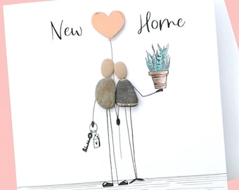 Luxury new home card, pebble new home card, special new home keepsake, quirky new home card watercolour illustration suitable for framing