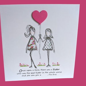 Sister card, embroidery art card print of original embroidery artwork, quirky unusual sister birthday card,  sewing lover  card