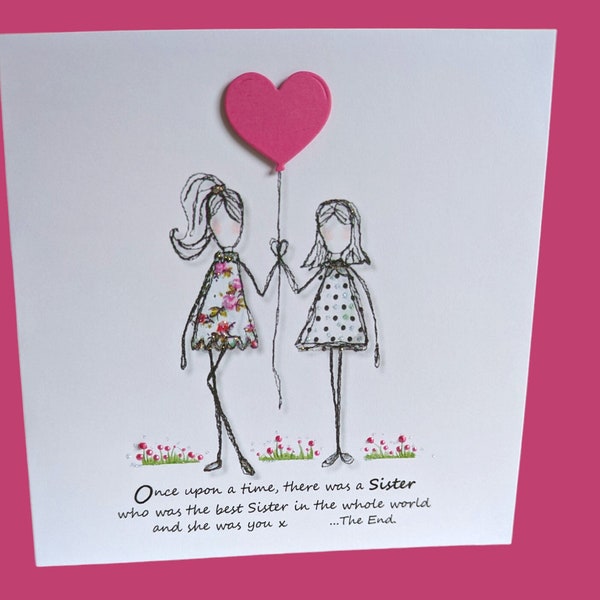 Sister card, embroidery art card print of original embroidery artwork, quirky unusual sister birthday card,  sewing lover  card