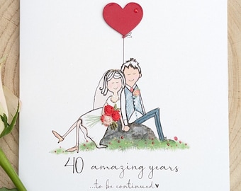 40th wedding anniversary card, Ruby wedding anniversary card husband ruby anniversary wife ruby anniversary  3d embellished quirky handmade