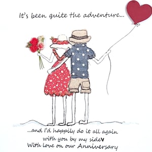 Anniversary card embroidery artwork print, husband anniversary card wife anniversary  quirky unusual anniversary card funny anniversary card