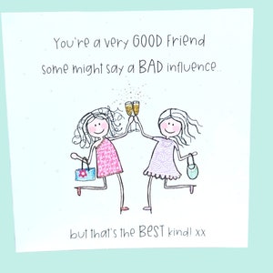 Quirky best friend card, bestie card, handmade friend birthday card unusual friend card sparkly champagne lover shopaholic card