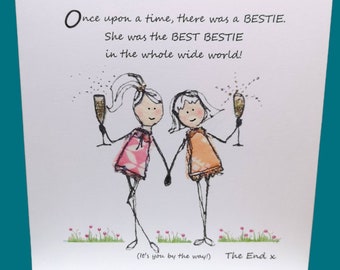 Best friend card embroidery artwork print friend birthday card bestie birthday card quirky friend card champagne lover funny friend card