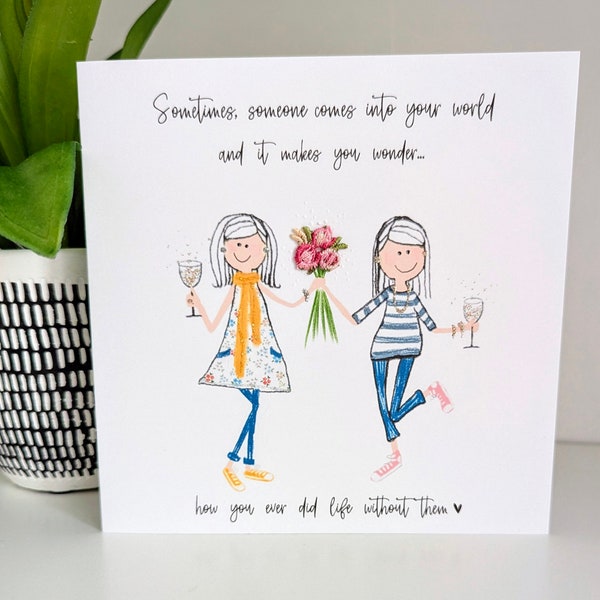 Best friends card bestie birthday card quirky friend card best friend birthday card wine or champagne lover card handmade best friend card
