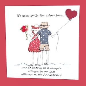 Anniversary card embroidery artwork print, husband anniversary card wife anniversary quirky unusual anniversary card funny anniversary card image 1