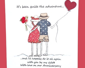 Anniversary card embroidery artwork print, husband anniversary card wife anniversary  quirky unusual anniversary card funny anniversary card