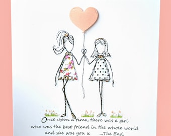 Best friend card, embroidery art card print of original embroidery artwork, friend card, friend birthday card, bestie card best friend card