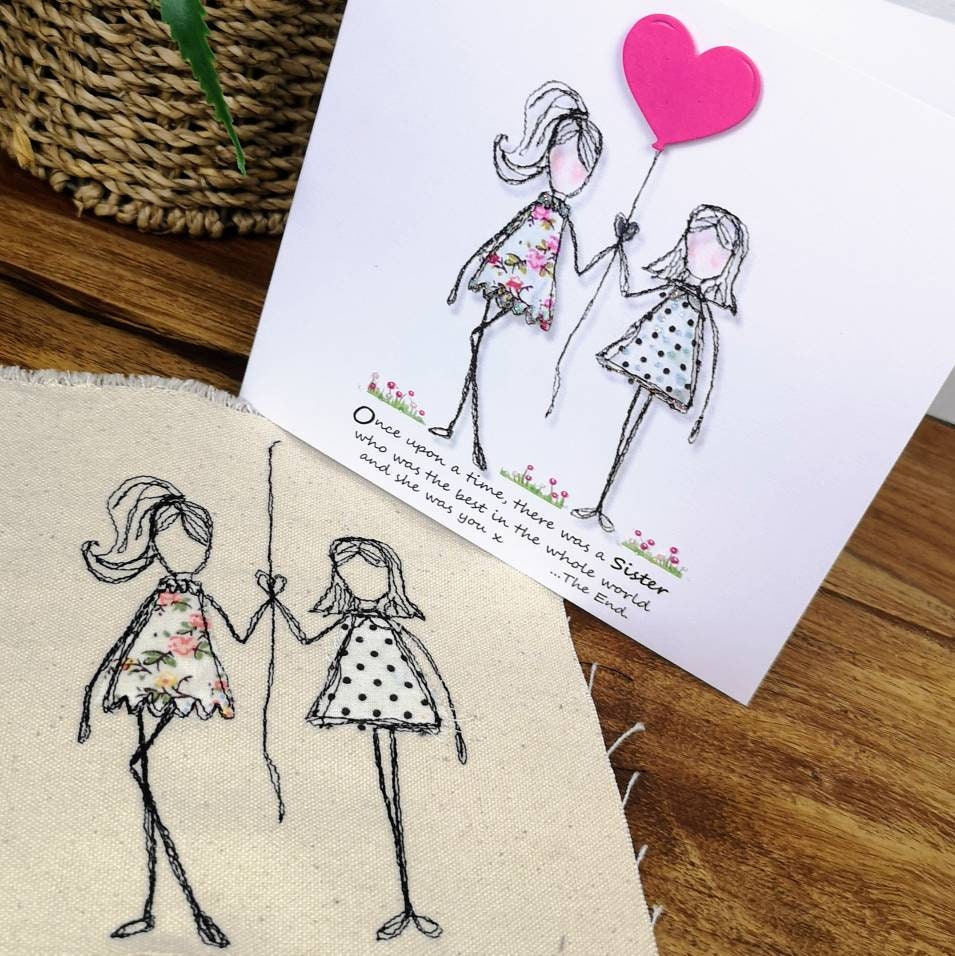 Sister Card Embroidery Art Card Print of Original Embroidery Etsy UK