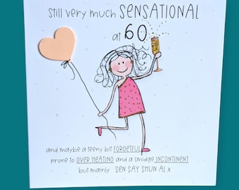 60th birthday card Best friend birthday card sparkly 3d embellished , champagne birthday card, sister birthday card, quirky 60th birthday
