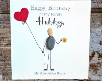 Luxury Pebble birthday card, husband birthday card, luxury birthday card, husband quirky birthday card unusual husband card Pebble art