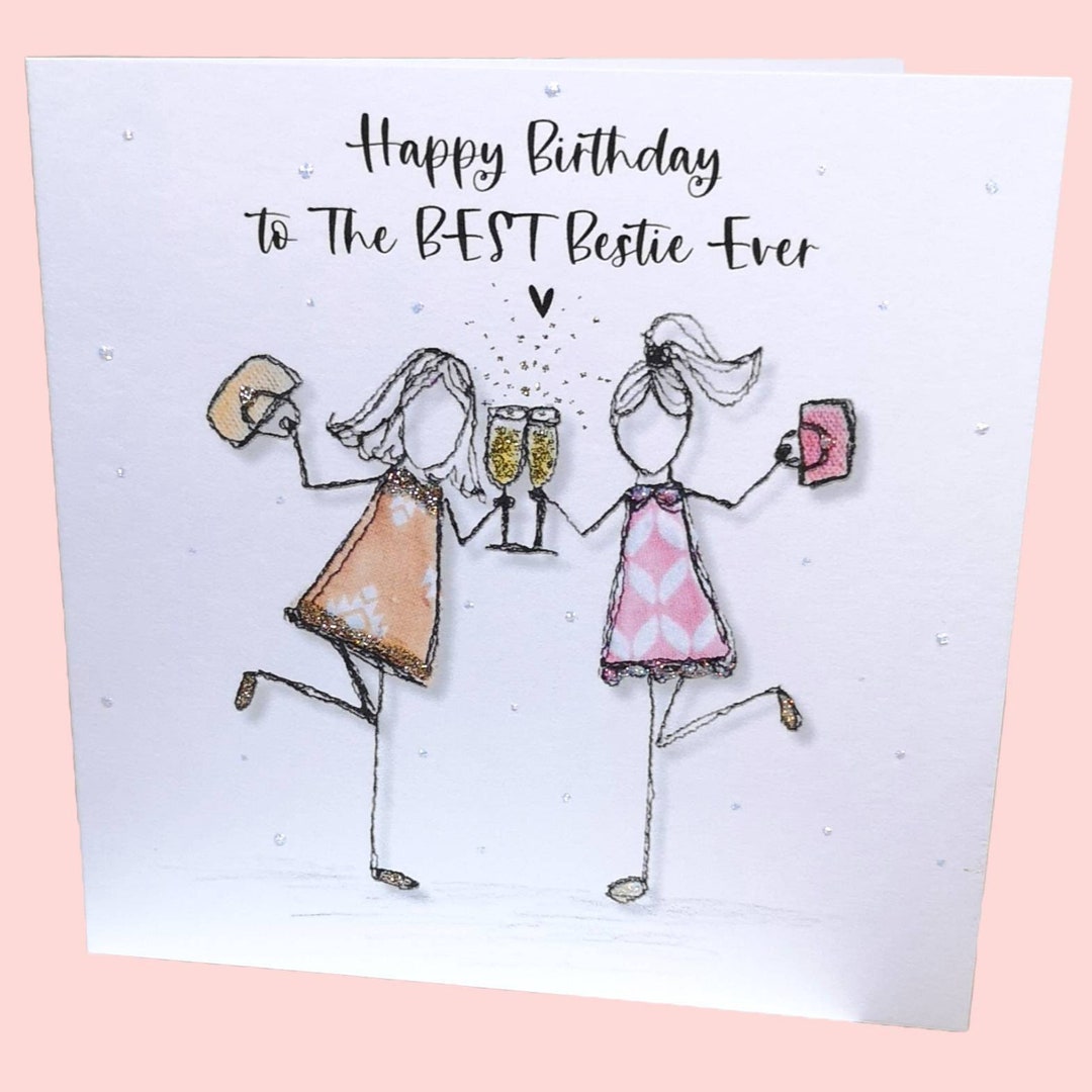 Best Friend Card Embroidery Artwork Print, Friend Birthday Card Bestie ...