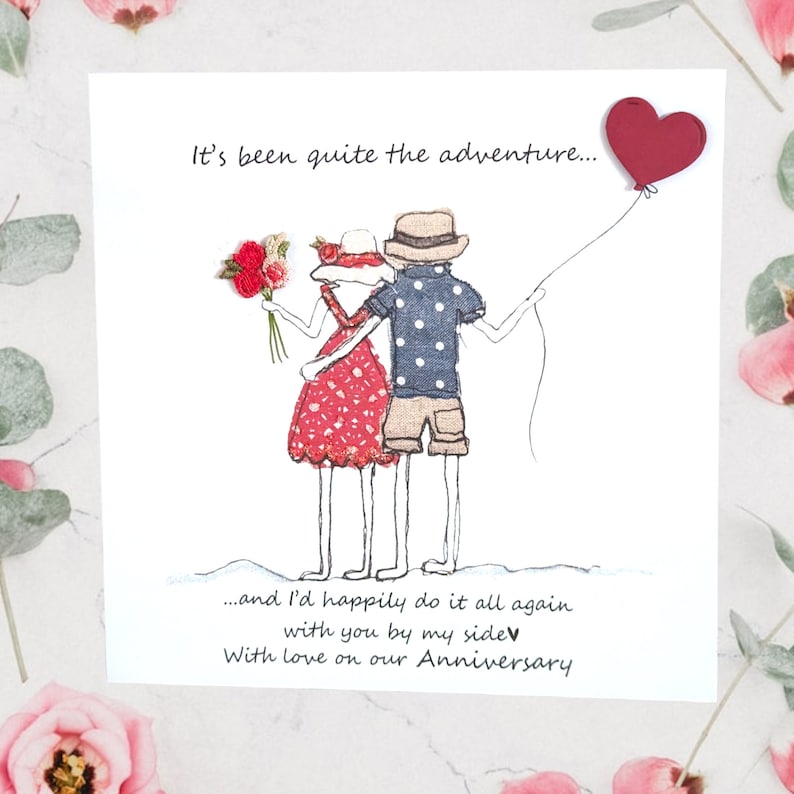 Anniversary card embroidery artwork print, husband anniversary card wife anniversary quirky unusual anniversary card funny anniversary card image 8