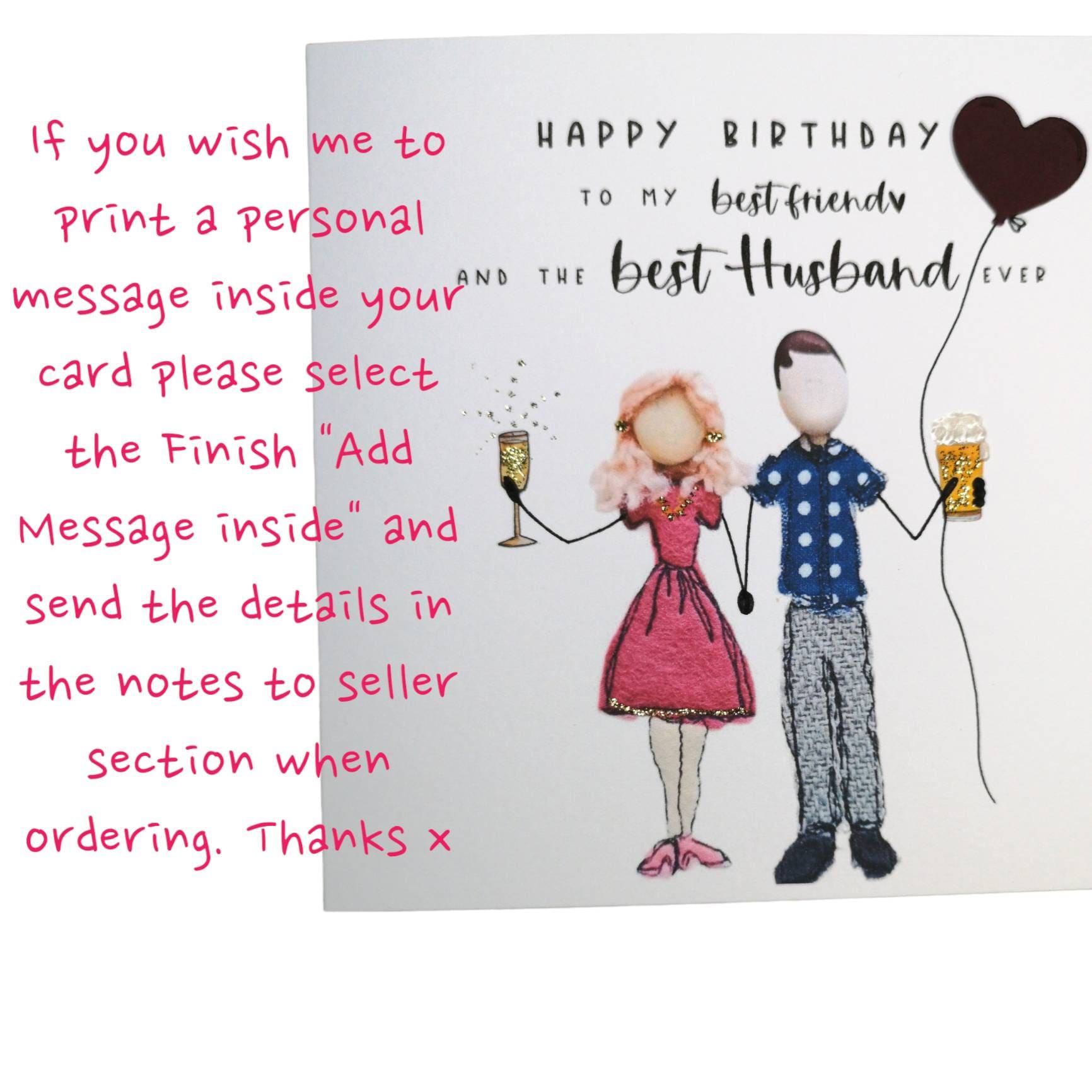 Husband Birthday Card - Wonderful Husband - Floral Love Heart
