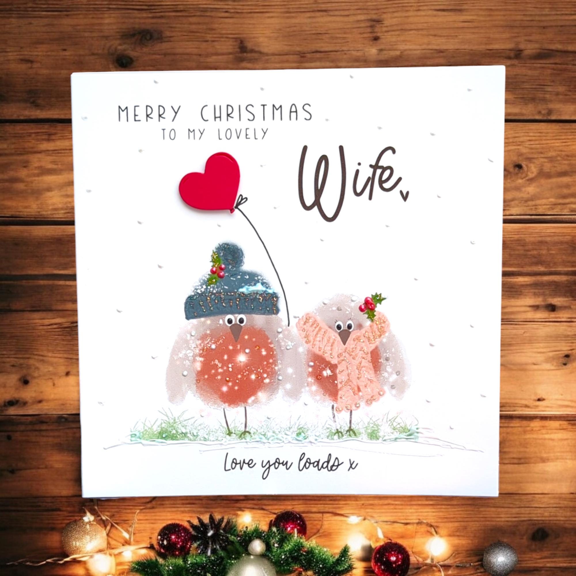 Wife Christmas Card, Cute Embellished Robin Christmas Card, Handmade  Christmas Card, Robin Christmas Card, Unique Own Artwork With 3d Snow - Etsy