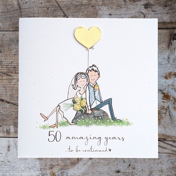 50th wedding anniversary card golden wedding anniversary card 50th anniversary wife 50th anniversary husband  3d embellished quirky handmade