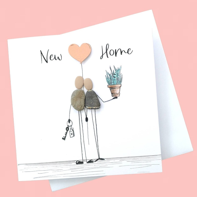 Luxury new home card, pebble new home card, special new home keepsake, quirky new home card watercolour illustration suitable for framing image 1