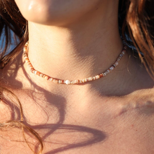 Brown Puka Shell and Pearl Choker Necklace