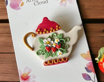 Tea party collection - Strawberry teapot brooch