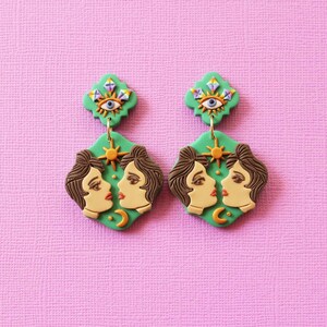 Zodiac-inspired Gemini Earrings, Handmade Polymer Clay Zodiac Jewelry, Celestial Astrology Accessory, Unique Air Sign Gift