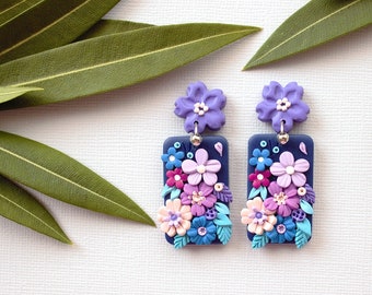 Blue Floral earrings, Pretty Blue floral delight earrings, Polymer clay earrings