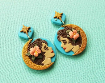 Zodiac inspired Virgo Girl & Flower Earrings - Handmade Polymer Clay Zodiac Jewelry - Elegant Astrology Accessory - Earth Sign Gift