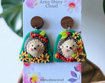 Hedgehog handcrafted Polymer Clay Earrings, Autumn earrings