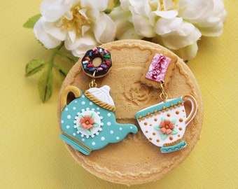 Polymer Clay Teapot Earrings: Handmade Whimsical Tea Party Jewelry