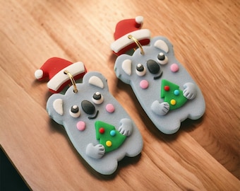 Christmas earrings, Koala earrings, Australian animals, Aussie christmas