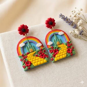 Zauberer von Oz Emerald City Ohrringe & Brosche aus Polymer Clay