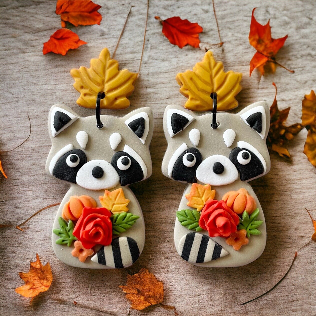 Handmade Raccoon Earrings: Polymer Clay Jewelry, Autumn Accessory - Etsy