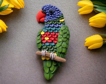 Rainbow Lorikeet Brooch - Colorful Polymer Clay Bird Pin - Unique Wildlife Jewelry