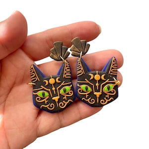 Bastet Cat earrings, Ancient Egyptian black cat goddess, Cat lover gift