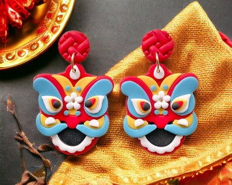 Handmade Lion Dance Earrings: Polymer Clay Lunar New Year Jewelry