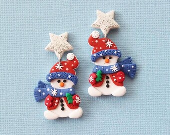 雪だるまのイヤリング、クリスマスの雪だるまのイヤリング